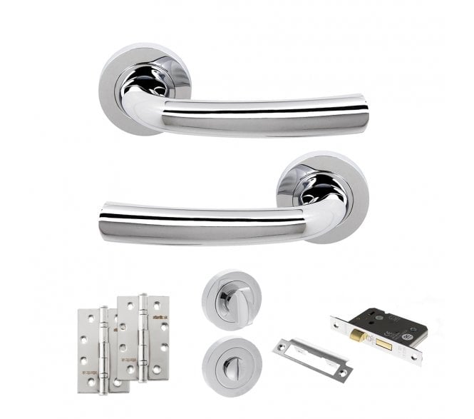 STATUS Nevada Door Handle Bathroom Pack (4 Slim Knuckle Hinges x2) - Polished Chrome