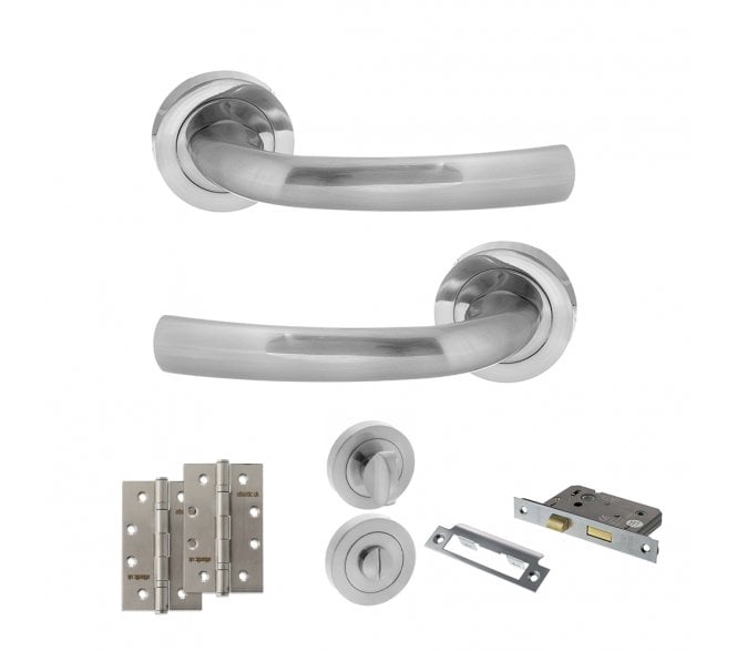 STATUS Nevada Door Handle Bathroom Pack (4 Slim Knuckle Hinges x2) - Satin Chrome