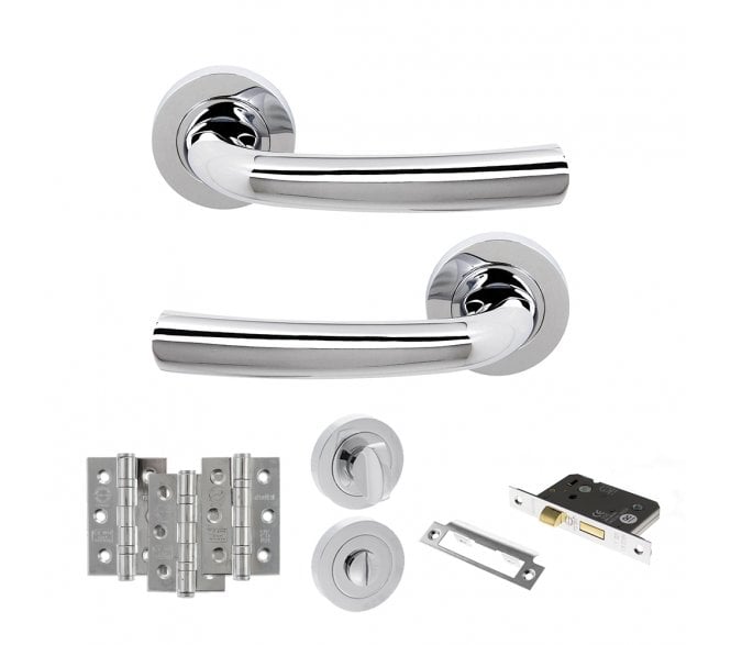 STATUS Nevada Door Handle Bathroom Pack (3 Ball Bearing Hinges x3) - Polished Chrome