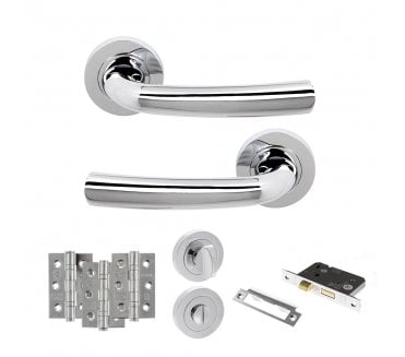 STATUS Nevada Door Handle Bathroom Pack (3 Ball Bearing Hinges x3) - Polished Chrome
