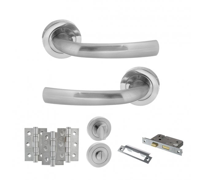 STATUS Nevada Door Handle Bathroom Pack (3 Ball Bearing Hinges x3) - Satin Chrome