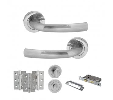 STATUS Nevada Door Handle Bathroom Pack (3 Ball Bearing Hinges x3) - Satin Chrome