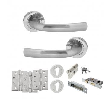 STATUS Nevada Door Handle Euro Profile Lock Pack (4 Fire Rated Hinges x3) - Satin Chrome