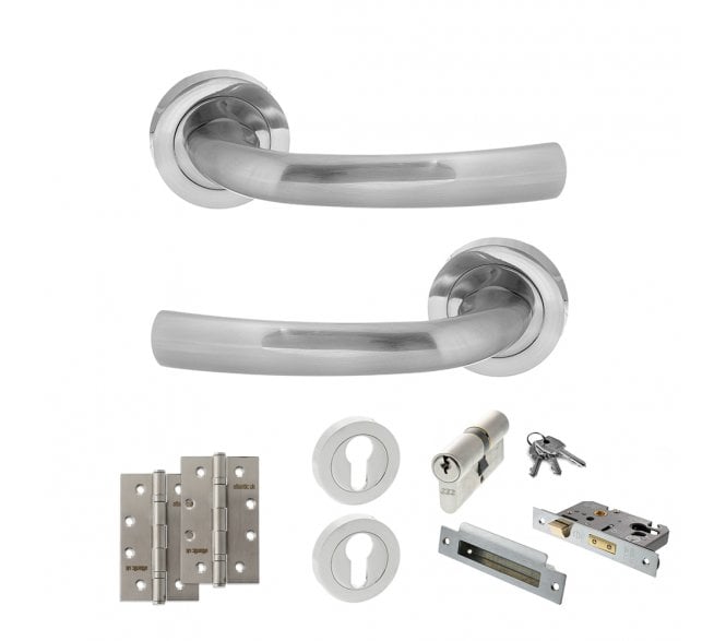 STATUS Nevada Door Handle Euro Profile Lock Pack (4 Slim Knuckle Hinges x2) - Satin Chrome