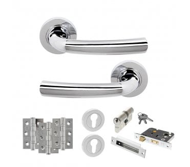 STATUS Nevada Door Handle Euro Profile Lock Pack (3 Ball Bearing Hinges x3) - Polished Chrome