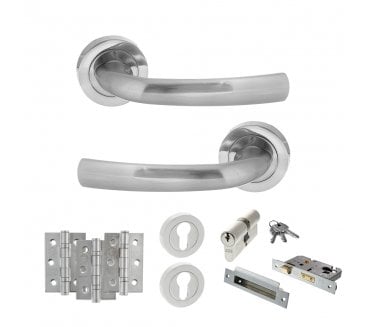 STATUS Nevada Door Handle Euro Profile Lock Pack (3 Ball Bearing Hinges x3) - Satin Chrome
