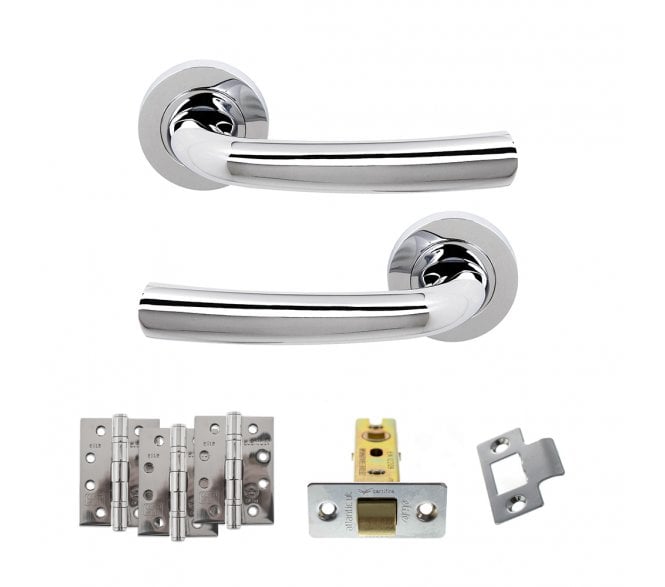 STATUS Nevada Door Handle Latch Pack (4 Fire Rated Hinges x3) - Polished Chrome