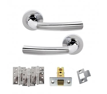 STATUS Nevada Door Handle Latch Pack (4 Fire Rated Hinges x3) - Polished Chrome