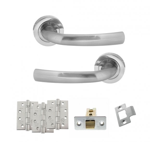 STATUS Nevada Door Handle Latch Pack (4 Fire Rated Hinges x3) - Satin Chrome