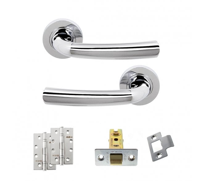STATUS Nevada Door Handle Latch Pack (4 Slim Knuckle Hinges x2) - Polished Chrome