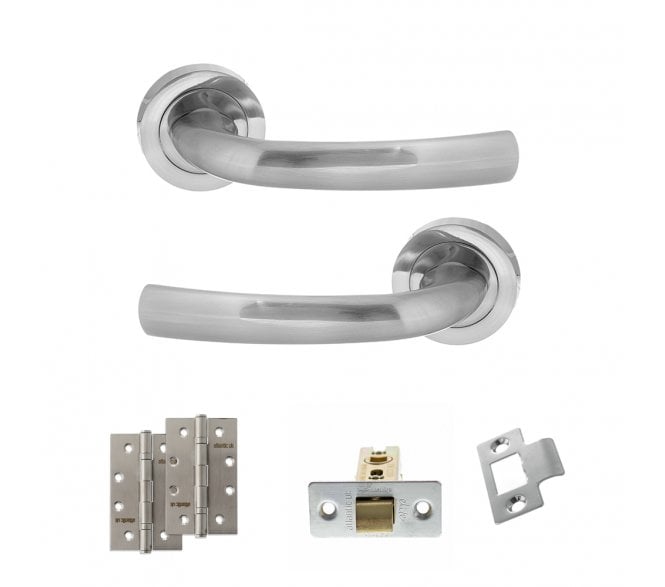 STATUS Nevada Door Handle Latch Pack (4 Slim Knuckle Hinges x2) - Satin Chrome