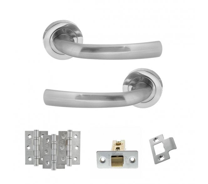 STATUS Nevada Door Handle Latch Pack (3 Ball Bearing Hinges x3) - Satin Chrome