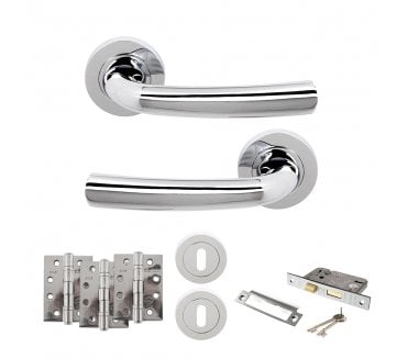 STATUS Nevada Door Handle Lock Pack (4 Fire Rated Hinges x3) - Polished Chrome