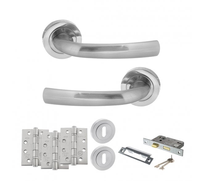STATUS Nevada Door Handle Lock Pack (4 Fire Rated Hinges x3) - Satin Chrome