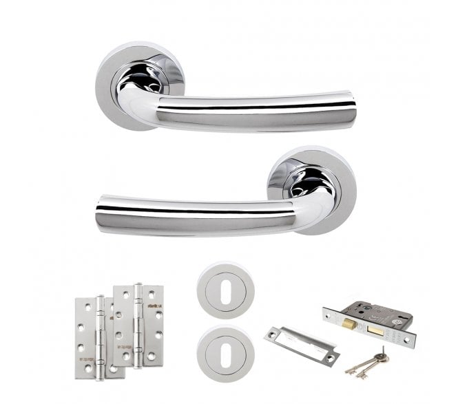 STATUS Nevada Door Handle Lock Pack (4 Slim Knuckle Hinges x2) - Polished Chrome