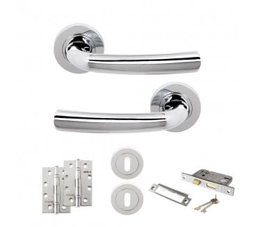 STATUS Nevada Door Handle Lock Pack (4 Slim Knuckle Hinges x2) - Polished Chrome