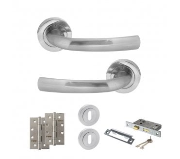 STATUS Nevada Door Handle Lock Pack (4 Slim Knuckle Hinges x2) - Satin Chrome