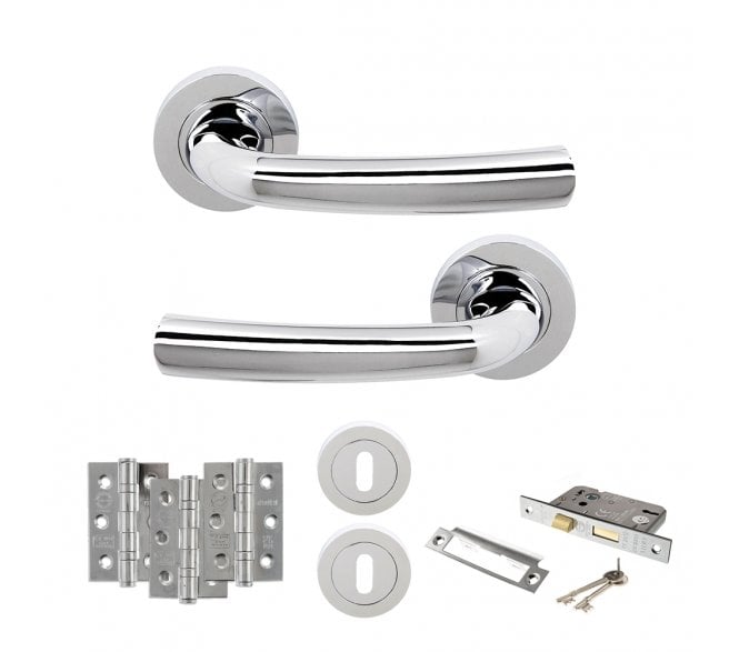 STATUS Nevada Door Handle Lock Pack (3 Ball Bearing Hinges x3) - Polished Chrome