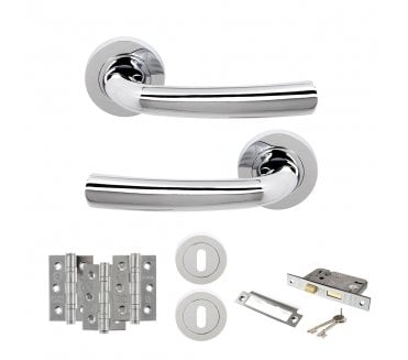 STATUS Nevada Door Handle Lock Pack (3 Ball Bearing Hinges x3) - Polished Chrome