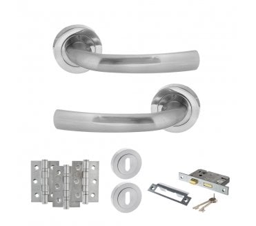 STATUS Nevada Door Handle Lock Pack (3 Ball Bearing Hinges x3) - Satin Chrome