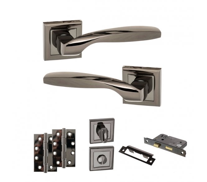STATUS Oklahoma Door Handle  Bathroom Pack (4 Slim Knuckle Hinges x2) - Black Nickel