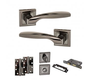 STATUS Oklahoma Door Handle  Bathroom Pack (4 Slim Knuckle Hinges x2) - Black Nickel
