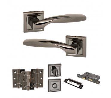 STATUS Oklahoma Door Handle Bathroom Pack (3 Ball Bearing Hinges x3) - Black Nickel