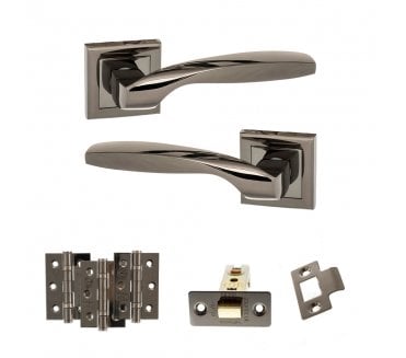 STATUS Oklahoma Door Handle Latch Pack (3 Ball Bearing Hinges x3) - Black Nickel