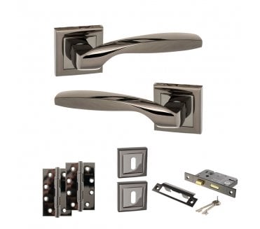STATUS Oklahoma Door Handle Lock Pack (4 Slim Knuckle Hinges x2) - Black Nickel