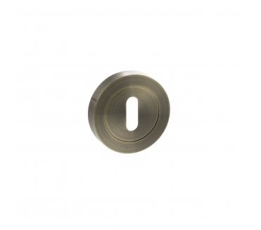 Status Standard Keyhole Escutcheon on Round Rose - Antique Brass (PAIR)