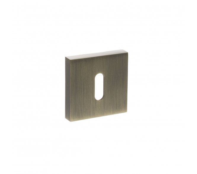 Status Standard Keyhole Escutcheon on Square Rose - Antique Brass (PAIR)