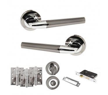 STATUS Tennessee Door Handle Bathroom Pack (4 Fire Rated Hinges x3) - Black Nickel/Polished Chrome
