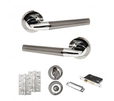 STATUS Tennessee Door Handle Bathroom Pack (4 Slim Knuckle Hinges x2) - Black Nickel/Polished Chrome