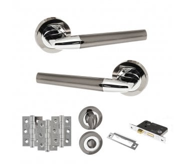 STATUS Tennessee Door Handle Bathroom Pack (3 Ball Bearing Hinges x3) - Black Nickel/Polished Chrome