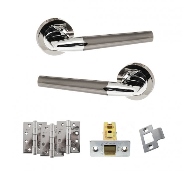 STATUS Tennessee Door Handle Latch Pack (4 Fire Rated Hinges x3) - Black Nickel/Polished Chrome