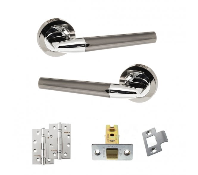 STATUS Tennessee Door Handle Latch Pack (4 Slim Knuckle Hinges x2) - Black Nickel/Polished Chrome