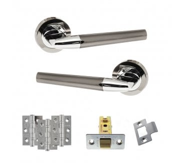 STATUS Tennessee Door Handle Latch Pack (3 Ball Bearing Hinges x3) - Black Nickel/Polished Chrome