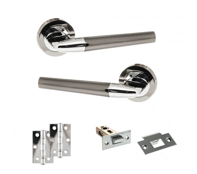 STATUS Tennessee Door Handle Lath Pack (3 Ball Bearing x2) - Black Nickel/Polished Chrome