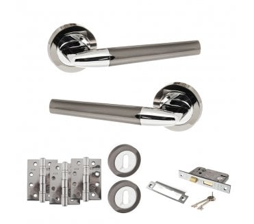 STATUS Tennessee Door Handle Lock Pack (4 Fire Rated Hinges x3) - Black Nickel/Polished Chrome