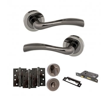 STATUS Texas Door Handle Bathroom Pack (4 Fire Rated Hinges x3) - Black Nickel