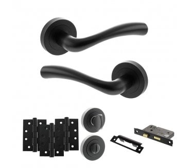 STATUS Texas Door Handle Bathroom Pack (4 Fire Rated Hinges x3) - Matt Black