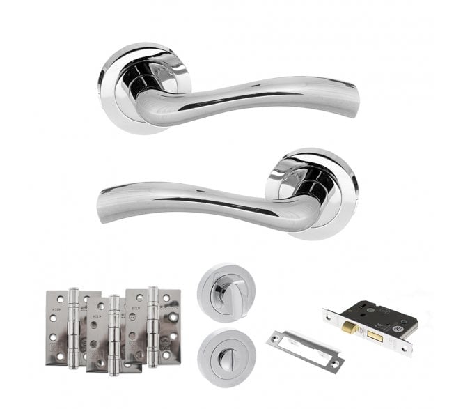 STATUS Texas Door Handle Bathroom Pack (4 Fire Rated Hinges x3) - Polished Chrome