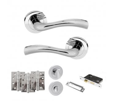 STATUS Texas Door Handle Bathroom Pack (4 Fire Rated Hinges x3) - Polished Chrome