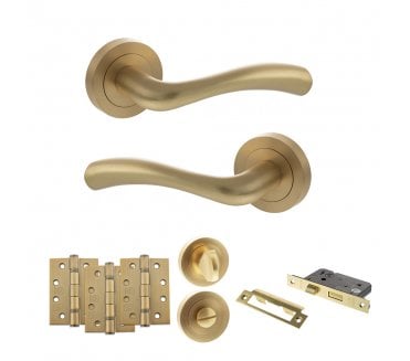 STATUS Texas Door Handle Bathroom Pack (4 Fire Rated Hinges x3) - Satin Brass