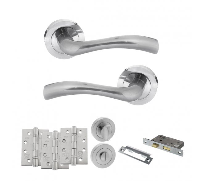 STATUS Texas Door Handle Bathroom Pack (4 Fire Rated Hinges x3) - Satin Chrome