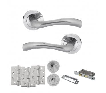 STATUS Texas Door Handle Bathroom Pack (4 Fire Rated Hinges x3) - Satin Chrome