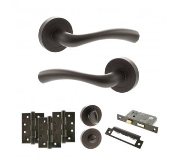 STATUS Texas Door Handle Bathroom Pack (4 Fire Rated Hinges x3) - Urban Dark Bronze