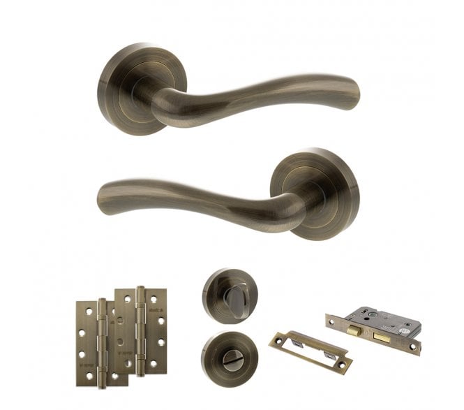 STATUS Texas Door Handle Bathroom Pack (4 Slim Knuckle Hinges x2) - Antique Brass