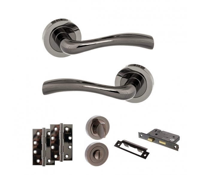 STATUS Texas Door Handle Bathroom Pack (4 Slim Knuckle Hinges x2) - Black Nickel