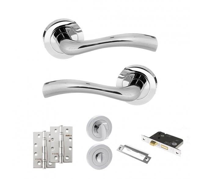 STATUS Texas Door Handle Bathroom Pack (4 Slim Knuckle Hinges x2) - Polished Chrome